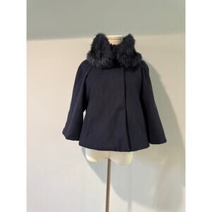 Tahari Black Capelet Jacket with Removable Faux Fur Collar - Size Small/Medium